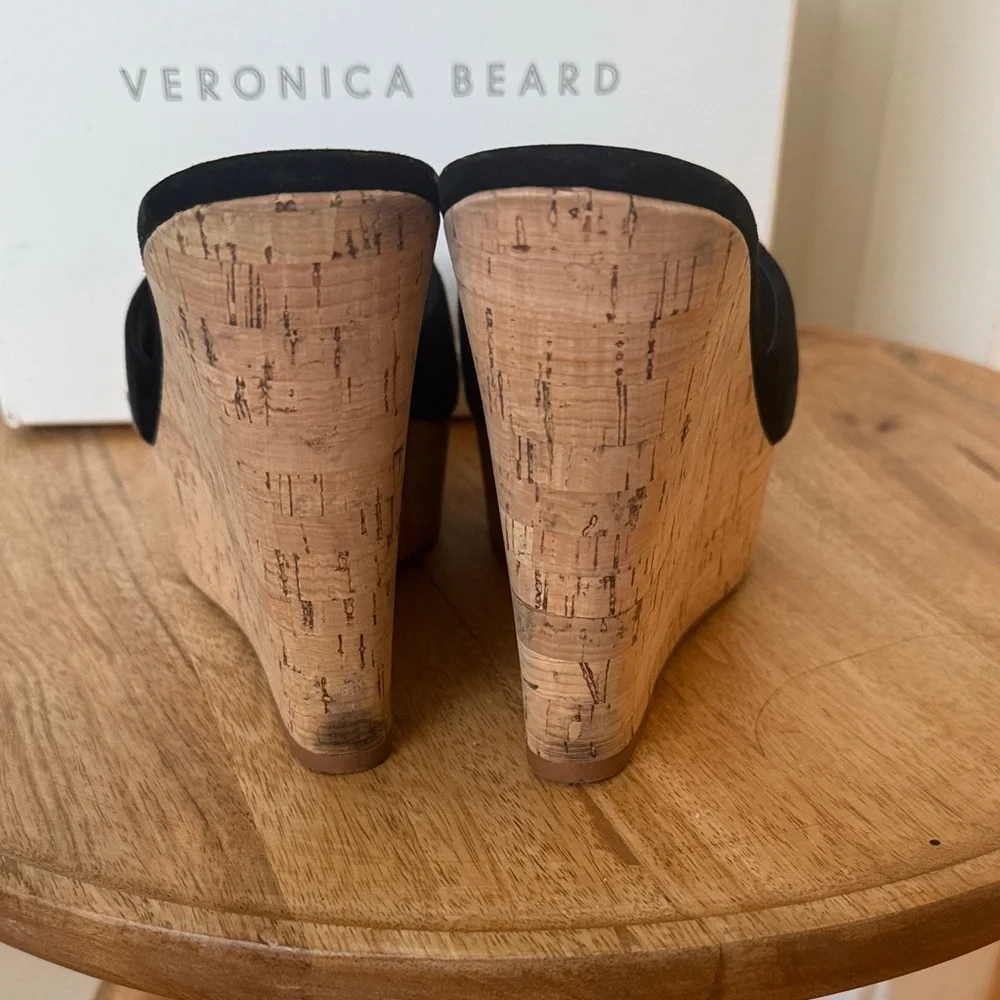 Veronica Beard Black Suede Platform Cork wedges - Picture 5 of 9